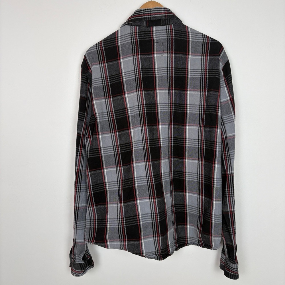 Top Mount Mens Full Zip Snap Grappler Flannel Shirt Size L Black Red Plaid Biker - Picture 2 of 16